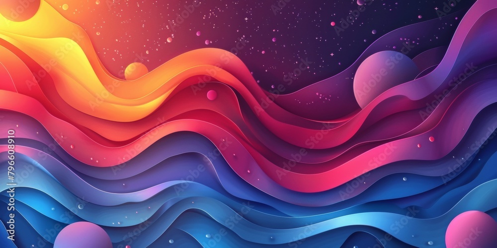 Canvas Prints a colorful, abstract painting of a wave with a galaxy in the background