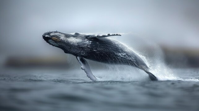 Dive into the depths of the ocean with a breathtaking 4K wallpaper of a humpback whale breaching the surface, its enormous body creating a splash of grandeur.
