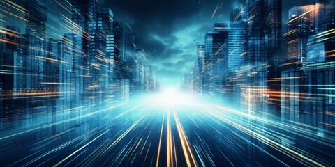Fototapeta premium Futuristic Urban Night With Dynamic Light Streaks. Modern Cityscape With Bright Streaks. Generative AI