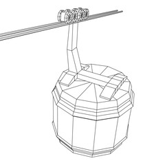 Cable car cabin gondola. Funicular simple cableway concept. Wireframe low poly mesh vector illustration