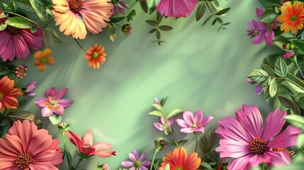 Floral background with pink flowers and green leaves.