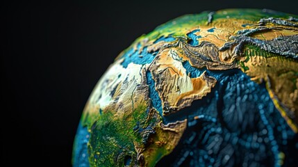 A detailed 3D render of Earth from space, showing intricate details of the landmasses and oceans. - obrazy, fototapety, plakaty