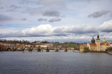 View of Charles Bridge in Prague before a storm 