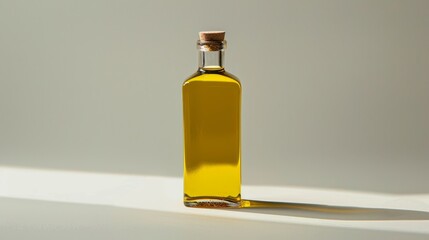 Modern minimalist photo of extra virgin olive oil, focusing on its vibrant, golden hue and health benefits, clean isolated background, studio lighting