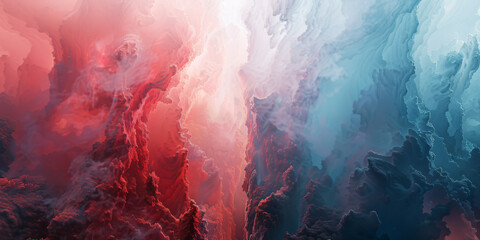Obraz premium Cosmic Clash - Interstellar Red and Blue Nebula Collision