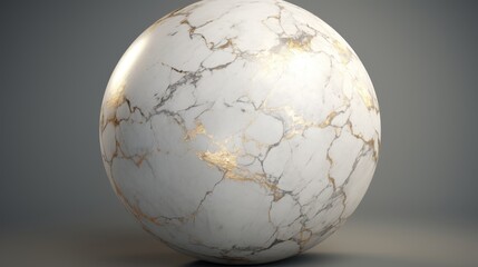 Marble sphere with golden veins on a gray background
