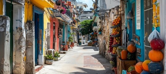 Historic market square with vibrant stalls selling fresh produce and handcrafted goods