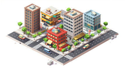 Obraz premium 3d stylized model of city, isometric view, game art, isolated on white
