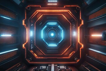 Obraz premium Printed circuit board futuristic server on board. 3d, neon glow. Computer technology