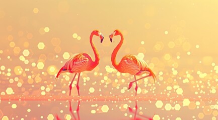 Obraz premium pink flamingos in water against bokeh background. Summer vibes
