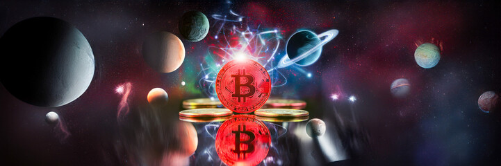 bitcoin infinite cosmos planets - obrazy, fototapety, plakaty