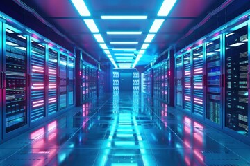 Server room futuristic computer architecture.