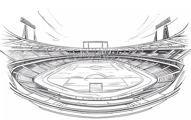 Line drawing illustration of a football or cricket stadium. Vector sketch of football stadium