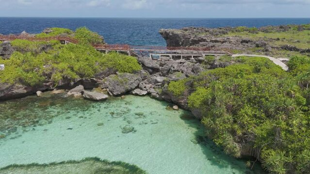 Tropical resort with emerald salt water lake of Weekuri, Indonesia, Asia. Weekuri Lake is an incredible salted water lake located near Mandorak, south-west Sumba