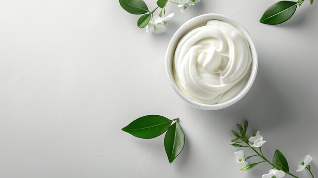 Elegant top view image of Greek yogurt, a rich source of vitamin D and calcium, perfectly isolated for a clean ad visual, studio lighting