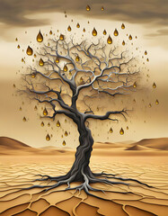 A tree that has rain as leaves, waiting for rain in the desert