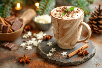 hot dark chocolate advertising photo with thick dark chocolate drink