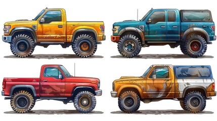 Monster trucks on a sticker sheet realistic design