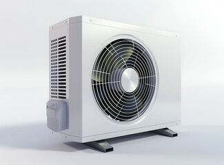 Fototapeta premium A white air conditioner with an electric fan on the side, simple background