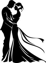 Elegant silhouette of a bride and groom in a romantic pose, perfect for wedding invitations and decor