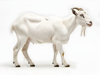Obraz premium Adorable White Dairy Goat Standing on a Plain White Background