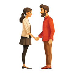 A man shakes a woman's hand, a flat illustration isolated on a white background