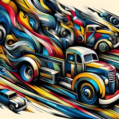 Obraz premium Vibrant Abstract Vehicles Colorful and Creative Transportation Concepts