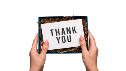 hand holding a blank board with thank you card 