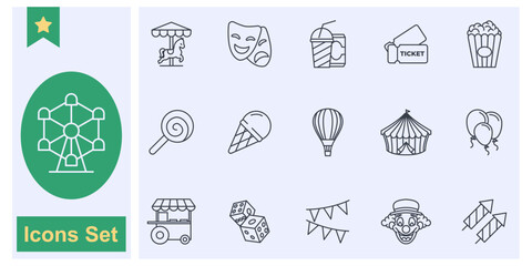 Amusement Park icon set symbol collection, logo isolated vector illustration