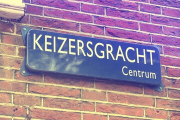 Keizersgracht street in Amsterdam, Netherlands. Retro filter style.