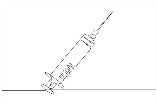 recommend clip art:  One continuous line drawing of medical disposable plastic syringe with needle applicable for vaccine injection