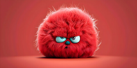 red fluffy animal grumpy faced cushion, ai generated.	