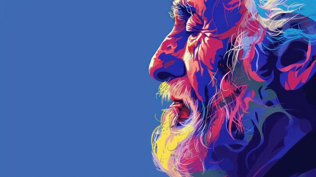 WPAP art style illustration design of a old man grandfather wrinkled skin face. Colorful modern design art.	
