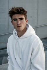 Obraz premium Man wearing white hoodie person blonde human.
