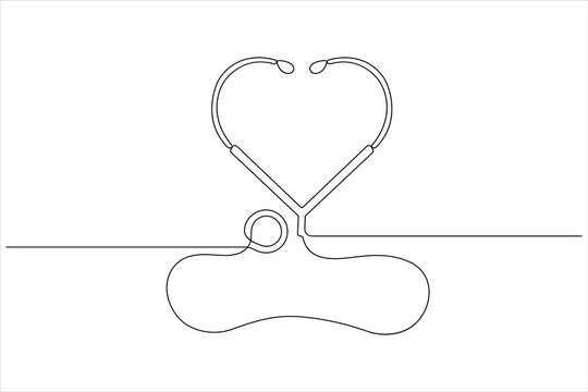recommend clip art:  Continuous one line art drawing of stethoscope with heart beat wave outline vector
