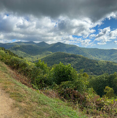 The beautiful view from an overlook of the changing leaves on the Blue Ridge Parkway
