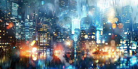 Fototapeta premium Cityscape at Night, Bokeh Texture Background, Blurry Street Banner, City Light Nightlife Mockup