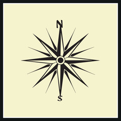 Silhouette of a simple compass rose clipart on a white background