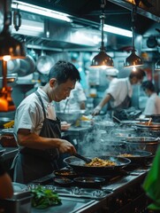 Local chef preparing a classic Cantonese dish in a bustling kitchen in Hong Kong.