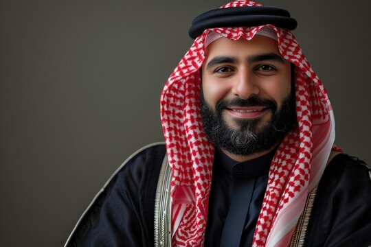 Middle Eastern man clothing smiling beard.