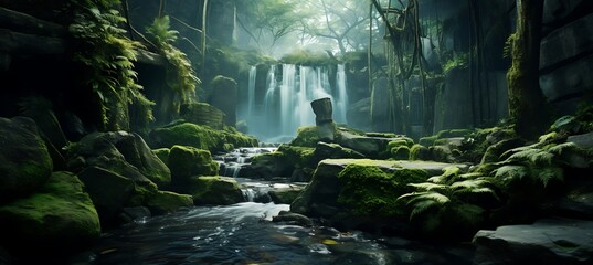 A Hidden Waterfall Nestled Within a Dense Forest: A Secret Paradise of Tranquility and Natural Splendor
