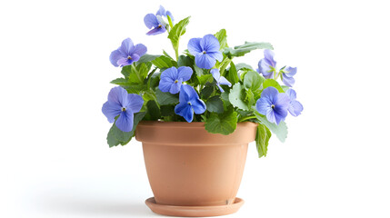 Beautiful blue violet in pot isolated on white background ,Verbena flower in pot isolated on white background