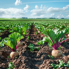 Sugar Beet Field, Turnips Crop, Rutabagas, Young Beets Leaves, Sugar Beet Agriculture Landscape