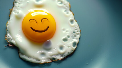 Happy frying egg in pan.
