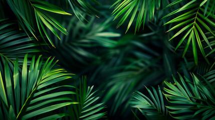 Dense palm tree leaves background