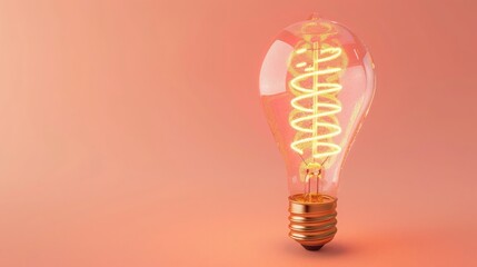 3D render of a classic Edison light bulb with a glowing spiral filament, set against a soft, warm peach background, exuding a cozy, retro ambiance. 