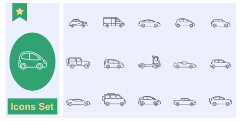 car transportation icon set symbol collection, logo isolated vector illustration - obrazy, fototapety, plakaty