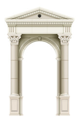 Fototapeta na wymiar Antique white colonnade with Ionic columns. Three arched entrance or niche. Vector graphics
