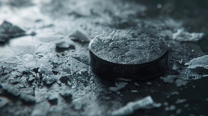 A close-up of an Olympic ice hockey puck, showcasing the speed and skill of the athletes.