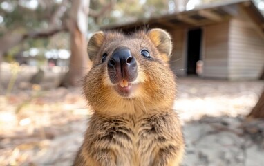 Naklejka premium Smiling quokka looking directly at camera - Australian wildlife